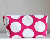 Fuchsia Polka Dots Wide Padded Zipper Pouch Gadget Case Cosmetics Bag - READY TO SHIP