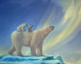 Isabella and Aurora Borealis, Northern Lights. polar bear