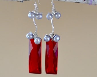 Red Topaz Earrings. Sterling Silver. Aurora Red Gemstone Earrings. Luxury Fine Jewelry. Geometric Earrings. Handmade Earrings.