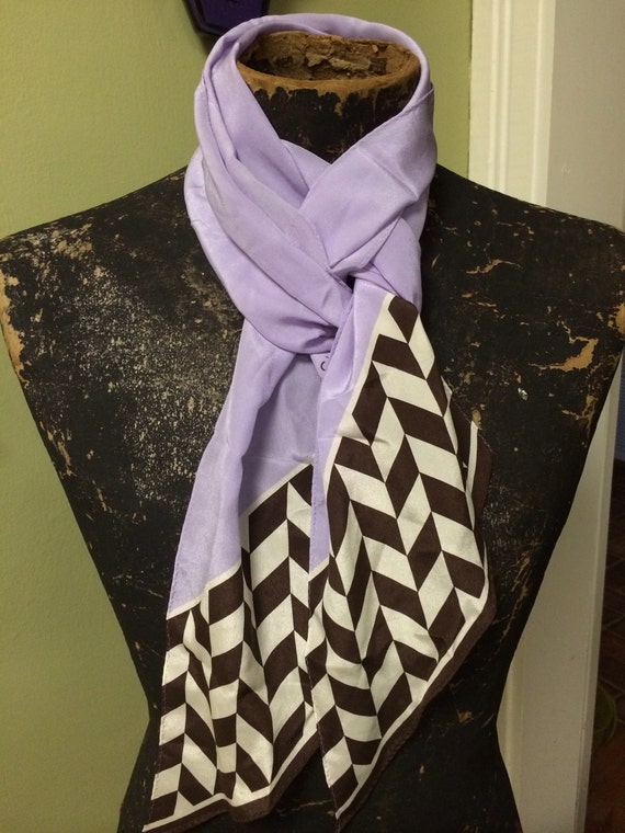 Vintage ECHO silk scarf Lavender Chocolate and by BellaJohana