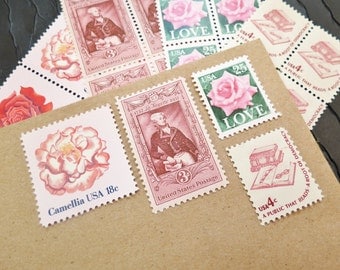 Pink .. LOVE .. UNused US Vintage Postage Stamps .. post 5 letters