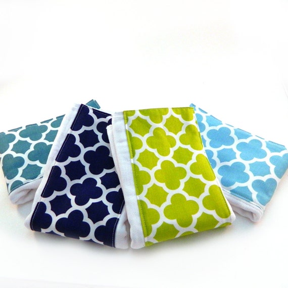 Burp Cloth / Quatrefoil Geometric Burp Cloths - Your Choice- Set of 4, Baby Clothes // Cotton Diaper Burp Cloths // Boys or Girl Burp Cloth