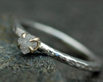 Prong-Set Rough Diamond Stacker Ring in 14k White andYellow Gold Mixed Metal- Size B Diamonds