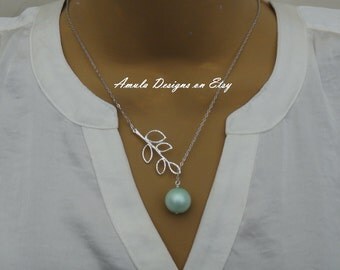 Matte Sea Green Pearl Lariat Necklace