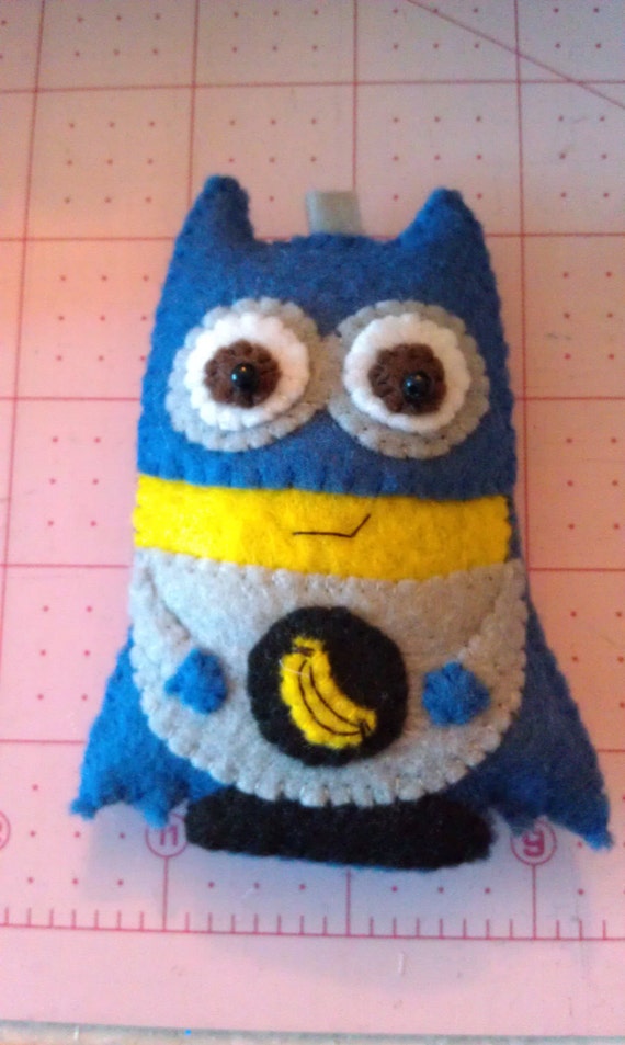 Handmade felt applique Batman inspired Minion superhero with