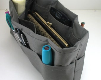 Purse Organizer Insert with Enclosed Bottom - Solid Gray Shown- 5 sizes available- large size pictured - other solid colors available