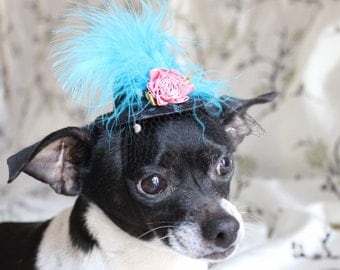 Cute black color mini hat with feather and flowers for dog or cat