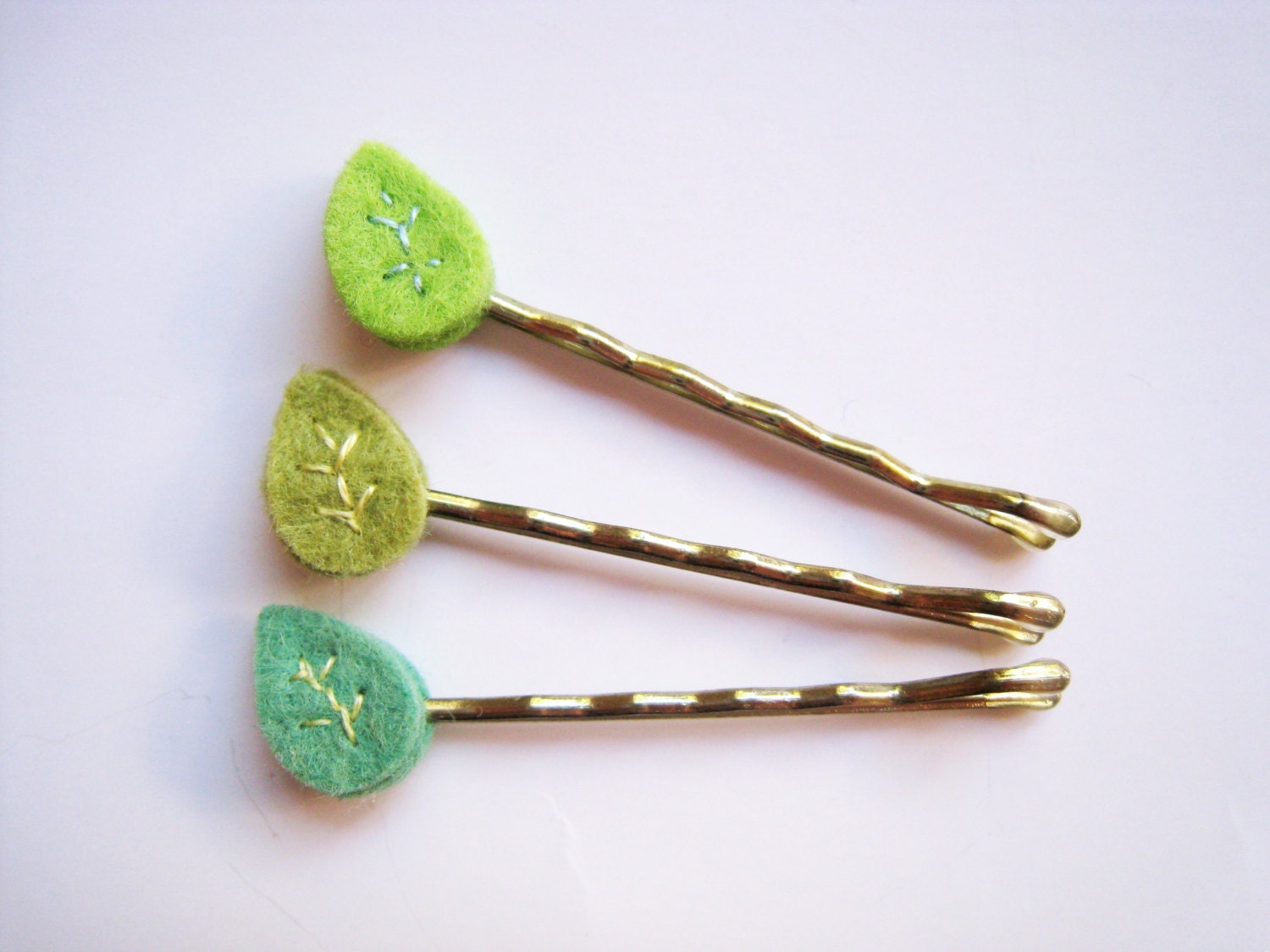 Bobby Pins Hair Clips Tiny Leaf Set of 3 Wool Felt by HeyMiemie
