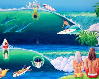 Custom Designed Surf Art, Original Acrylic Family Painting on Stretched ...