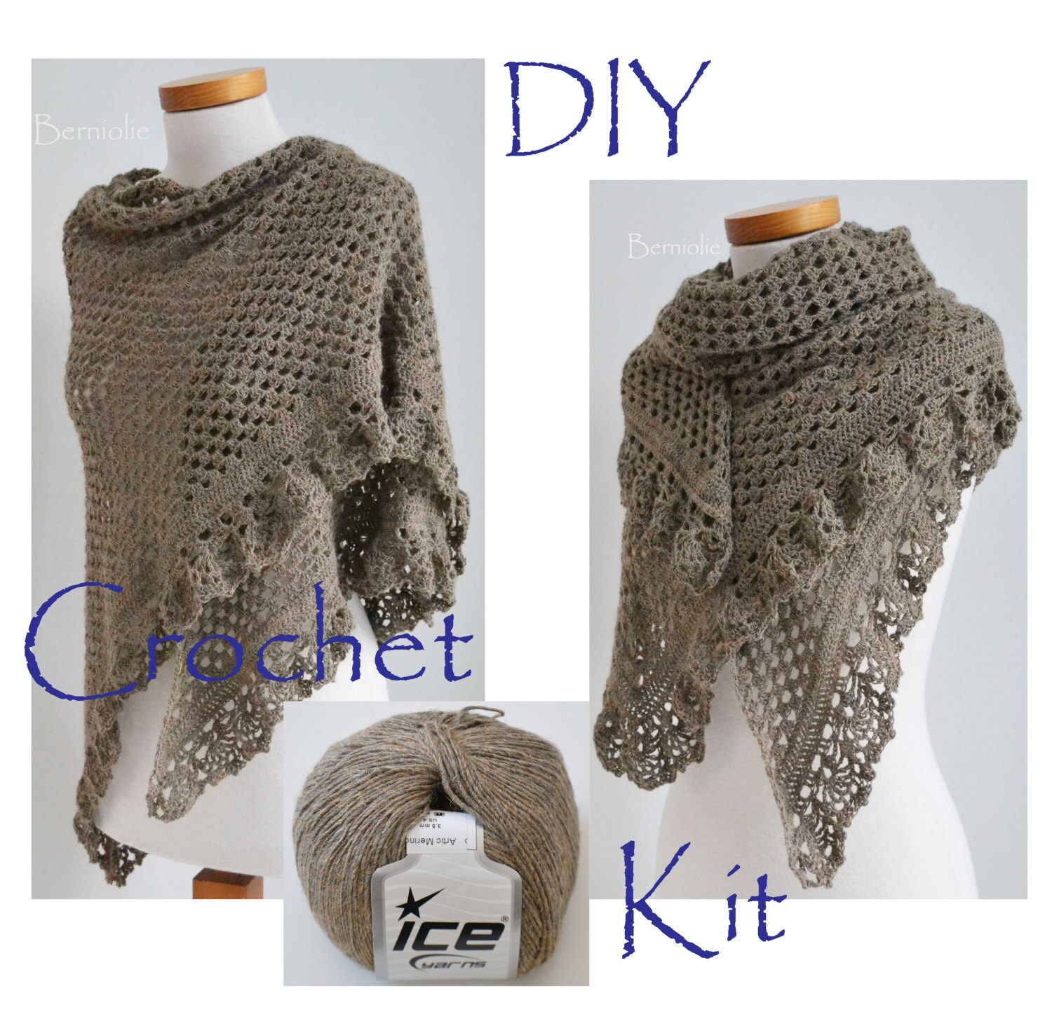 DIY Crochet Kit Crochet shawl kit ASHLEY Camel light