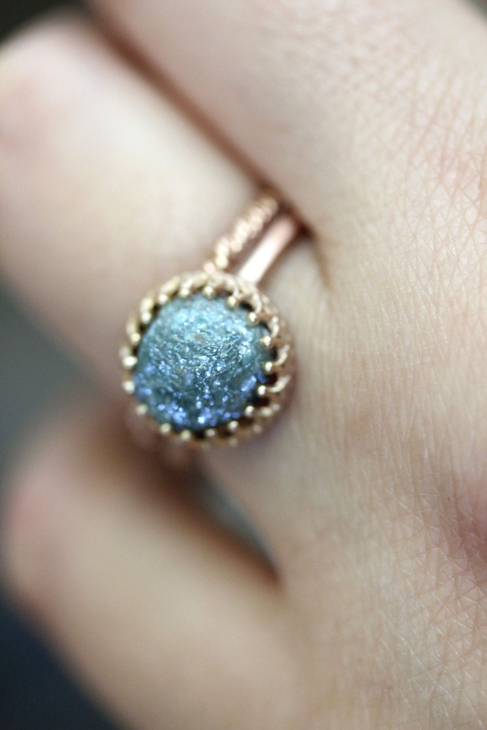 20 Off Blue Rough Diamond Ring 14K Rose Gold Engagement