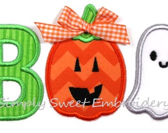 Boo Pumpkin Ghost Machine Embroidery Applique Design