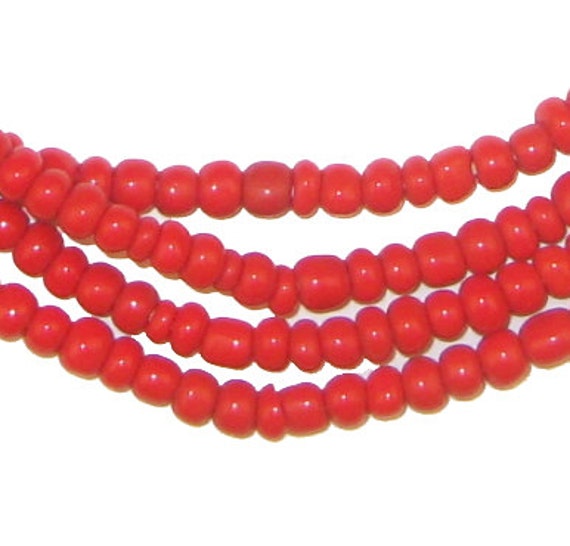 300 Ghana Glass Beads Crimson Red 2 Strands by thebeadchest