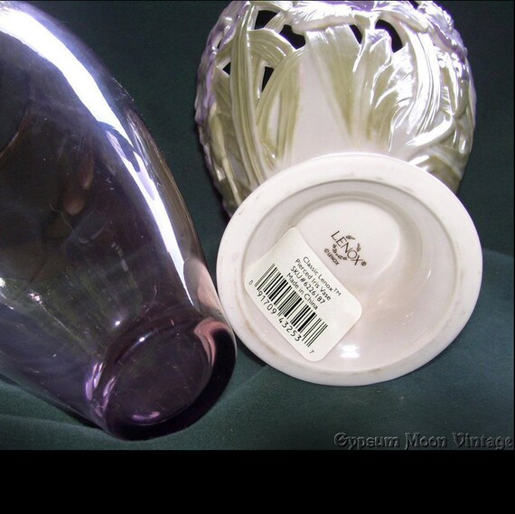 Vintage Lenox Pierced Iris Vase / 1980s Lenox Iris Two Piece