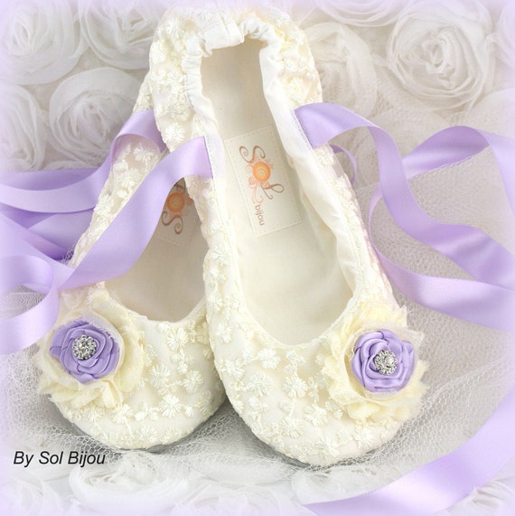 Wedding Flats Ballet Flats Ivory Lilac Prom Flower Girl