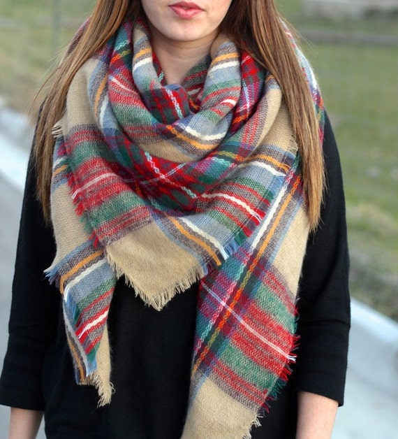 ZARA style BLANKET SCARF Tartan Plaid Multi colored, Large Fall ...