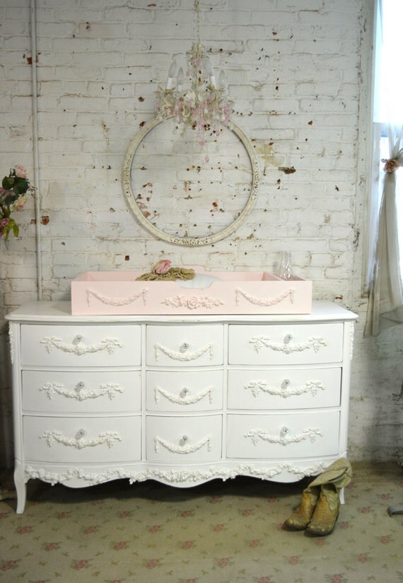 Painted Cottage Shabby Pink Romantic Changing Table Tray CH86