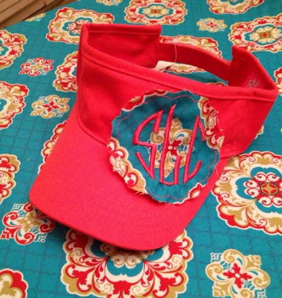 Items similar to Ladies Monogrammed Fabric Applique Visor. Personalized