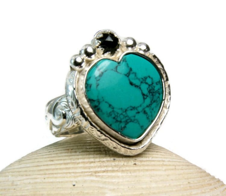 Natural Turquoise Heart Ring Sterling by TazziesCustomJewelry