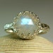 Sterling Rainbow Moonstone Ring, June Birthstone, Fancy Bezel Setting, Rose Cut Moonstone