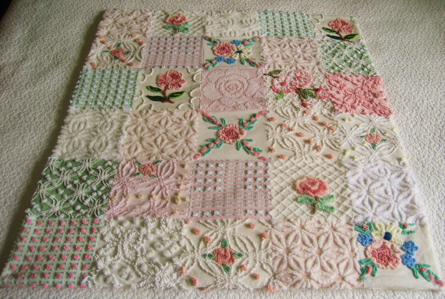 Vintage Chenille Baby Quilt Baby's Breath Custom