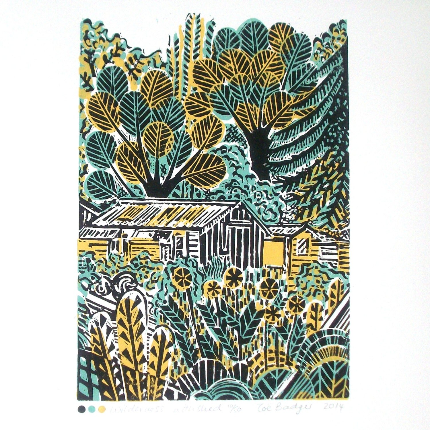 Wilderness with Shed Original Linocut Relief Print
