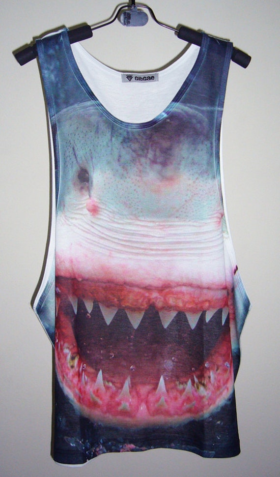Items similar to Mens Tank Jaws T shirt Shark Tank Top Shark Shirt Men