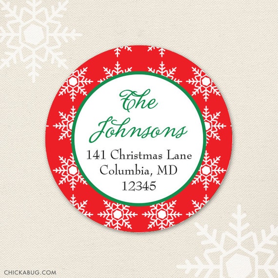 Christmas snowflakes in red or green - Personalized address labels - Sheet of 24 Il_570xn