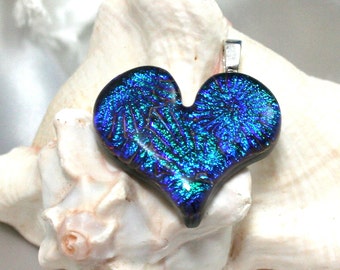 Green,Turquoise Heart Fused Glass Pendant , Dichroic Heart, Fused Glass Heart, Dichroic Pendant, Blue Heart Jewelry, Handmade Heart