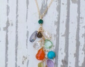 Gemstone Waterfall Necklace on 14k Gold Filled Chain | Gemstone Necklace | Cascading Gemstones | Ocean Inspired | 14k Gold