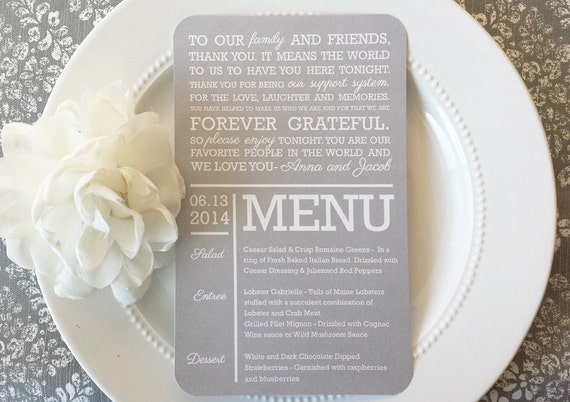 Printable Wedding Reception Thank You Menu Combination