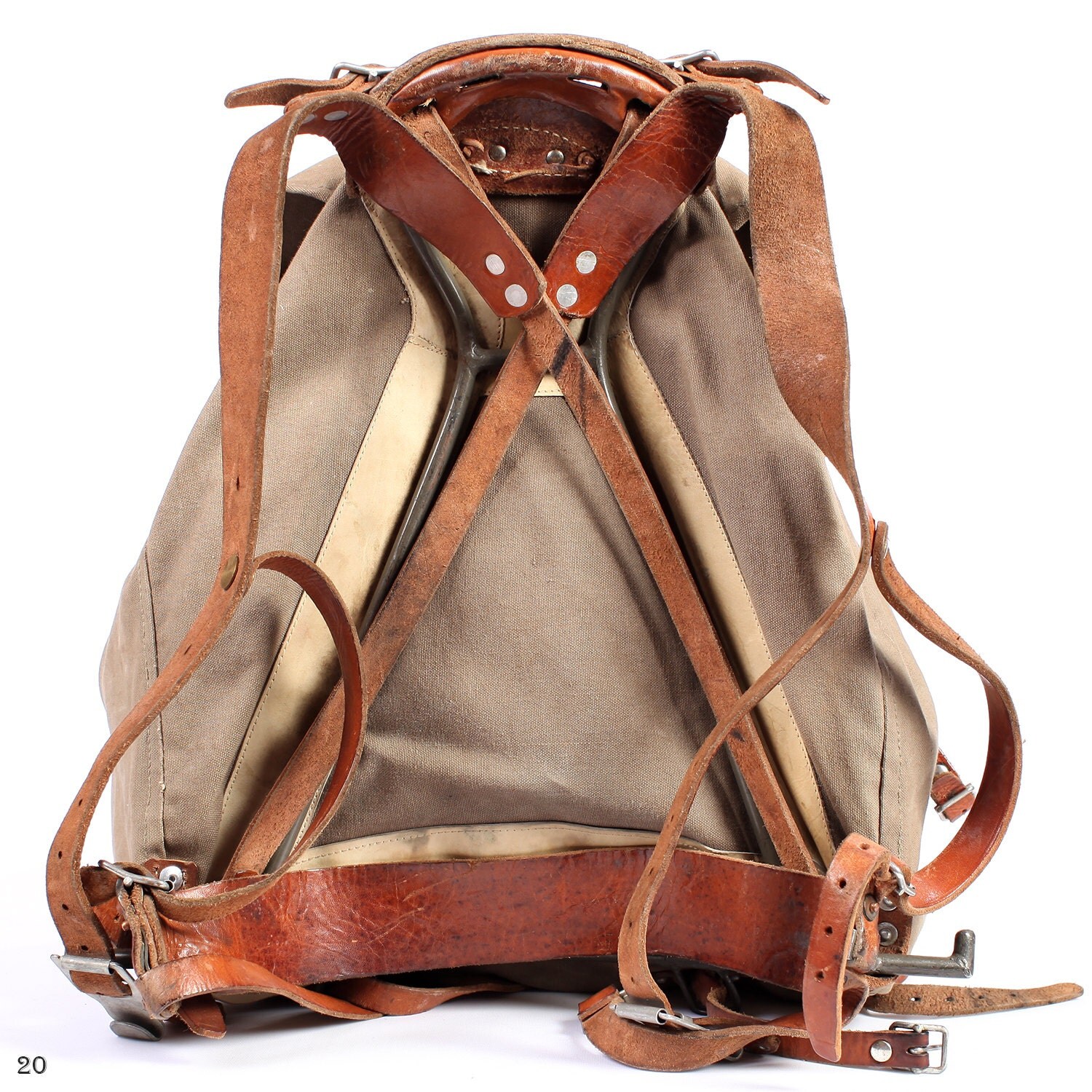 Military Backpack . 1930s Canvas Rucksack . External Frame