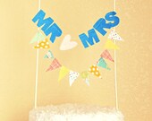 Customized Mr and Mrs Sentiment Bunting Cake Topper Decoration / Vintage Circus Style Il_170x135