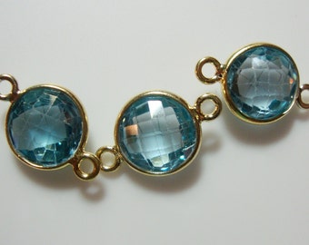 Genuine Sky Blue Topaz, AAA, 22K Vermeil Sterling Silver Bezel Rim Connector, Link Station,16x10mm