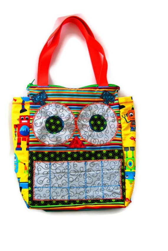 Items similar to Personalized Robot Tote Bag, Childrens Book Bag, Kids Travel Bag, Sleepover Bag ...