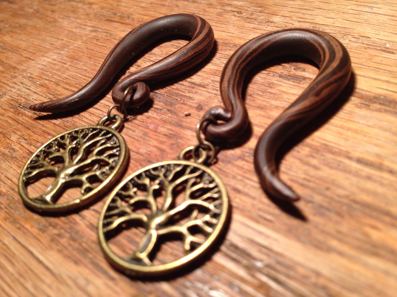 Simulated wood GAUGED EARRINGS 6g00g choose your size and