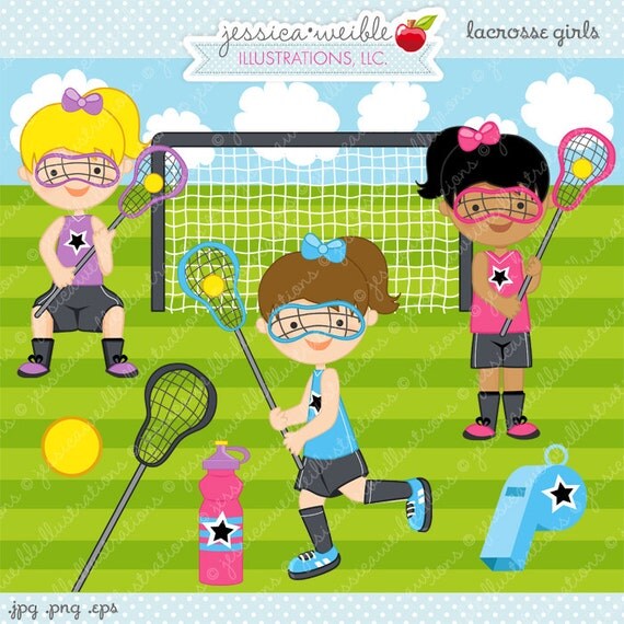 Lacrosse Girls Cute Digital Clipart for Commercial and Personal Use, Lacrosse Clipart, Lacrosse Graphics Il_570xn