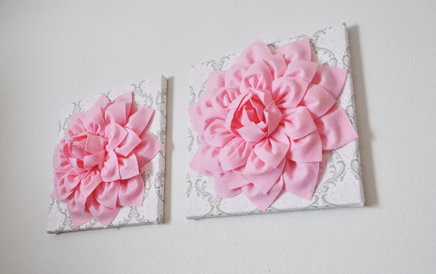 Pink Wall Flowers Light Pink Dahlia Flowers on White Taupe