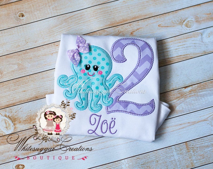 Undersea Girl Octopus Shirt - PREMIUM Custom Birthday Shirt - Aqua and Purple Octopus - Baby Girl Birthday Outfit
