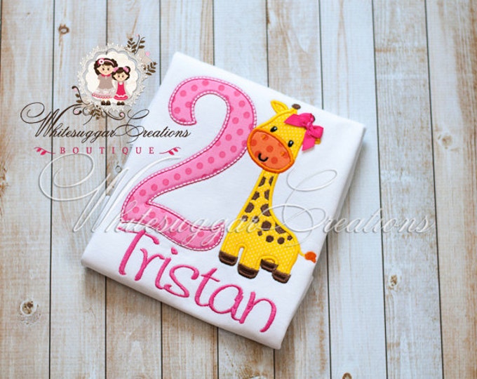 Girl 1st Birthday Shirt - Giraffe Birthday Shirt - Animal Zoo Theme Party - PREMIUM Custom Personalized Birthday - Baby Girl Outfit