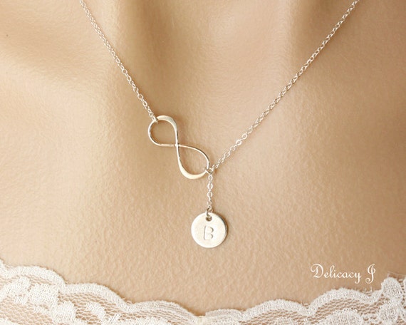 Initial Infinity Necklace with Monogram Disc in Sterling