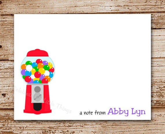 Set of 8 Personalized Note Cards, Notecards | Bubble Gum | Birthday Thank You Cards | Gumball Machine, Candy Il_570xn