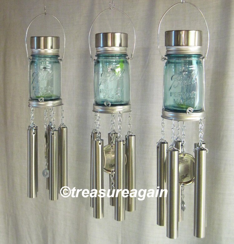 Mason Jar Windchime Light Solar Upcycled Garden by treasureagain