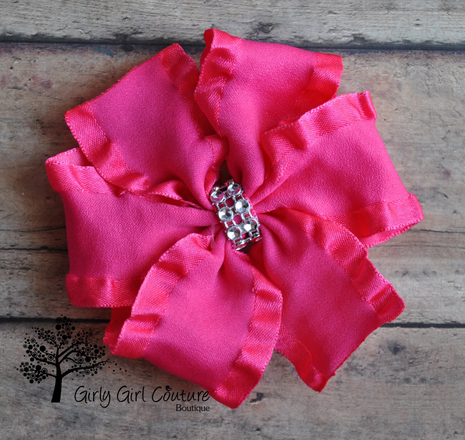 Shocking Pink Double Ruffle Bow 4 Inch by JensEnchantedBtq on Etsy