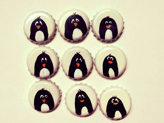 Penguin Magnets Set of Three Penguin handpainted upcycled