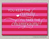 Valentine Greeting Card - Single Card OR Set of 10 Cards - Candy VS Champagne Greeting Card by Flair Designery Il_170x135