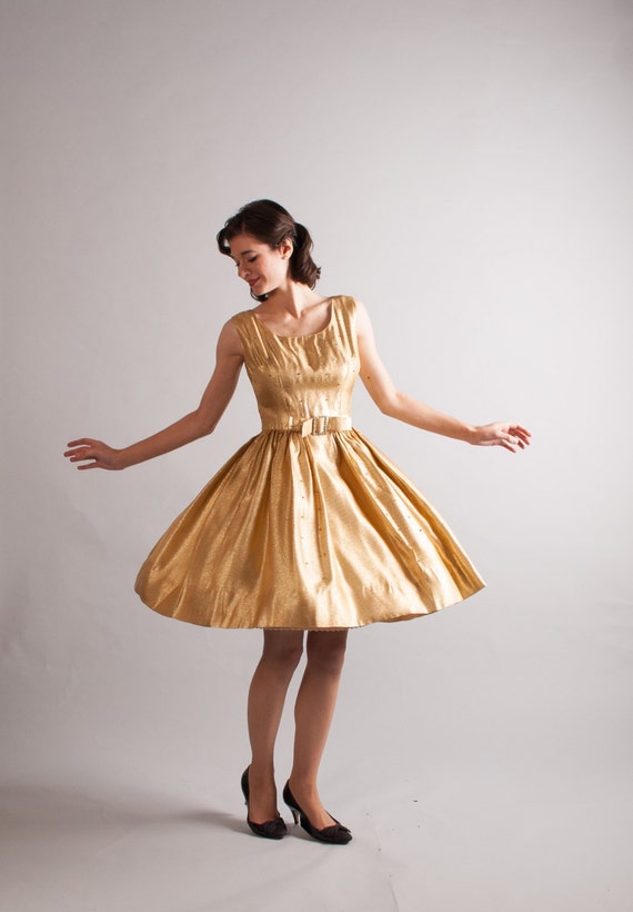 Vintage 1960s Cocktail Dress Gold 60s Dress by concettascloset