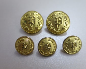 Vintage Brass P Uniform Buttons Waterbury Conn Police Uniform Buttons Set of 5 Domed Brass Buttons 2 Lg 3 Cuff Police Uniform Replacement