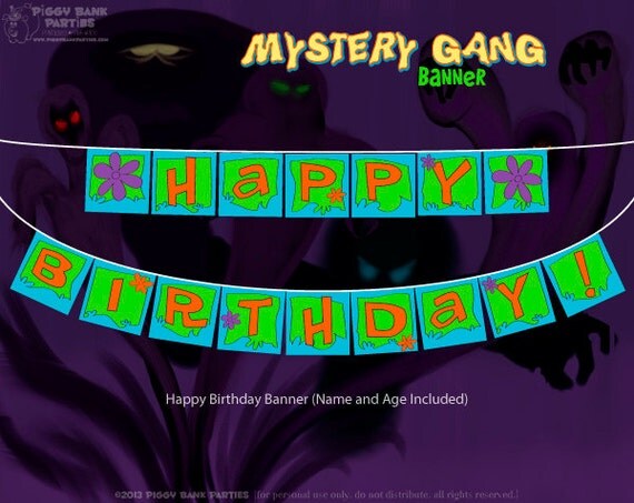 Mystery Gang Banner - DIY Printable Happy Birthday Banner // PDF File // Printed by You // Cartoon Detective // Mystery Van // 70s Van Il_570xn