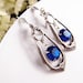 Sapphire blue--Swarovski crystal aged sterling silver plated brass earrings